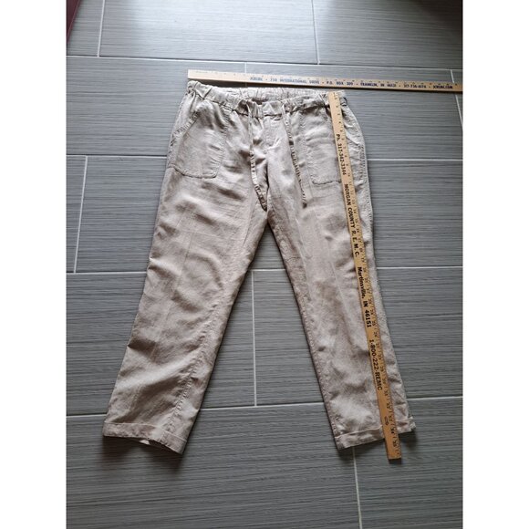 Columbia Womens Beige Drawstring Cropped Pants M Linen Blend Casual Lightweight - Picture 8 of 12